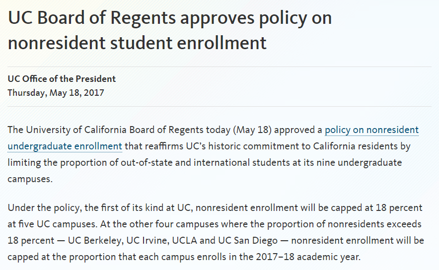 重磅！加州大学UCLA、UCB和UCSD将减少州外学生和国际生录取席位！