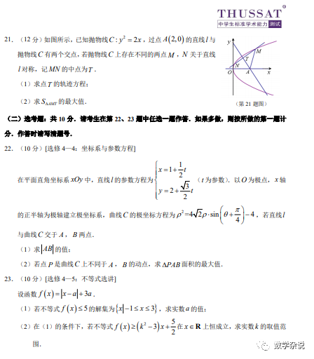 2022年1月清华大学中学生标准学术能力测试试卷（文理和新高考）及详细解析