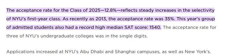 纽约大学（New York University）本科新生录取分析