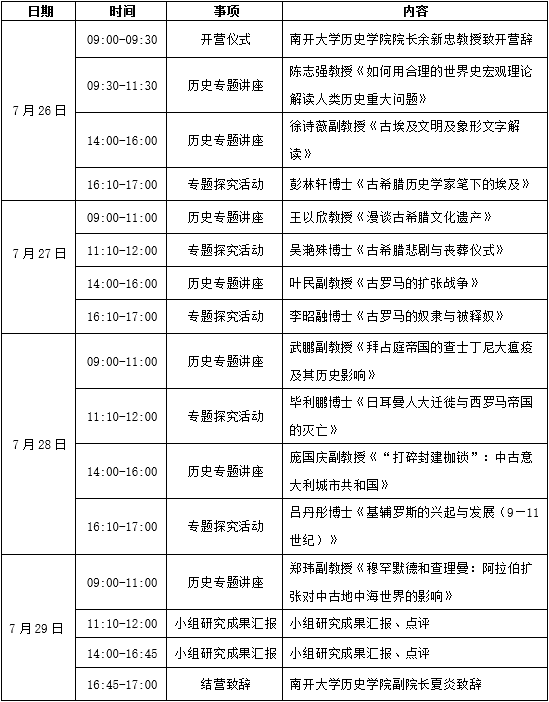 南开大学历史学科人才培养体验营报名截止时间推迟至2022年7月15日