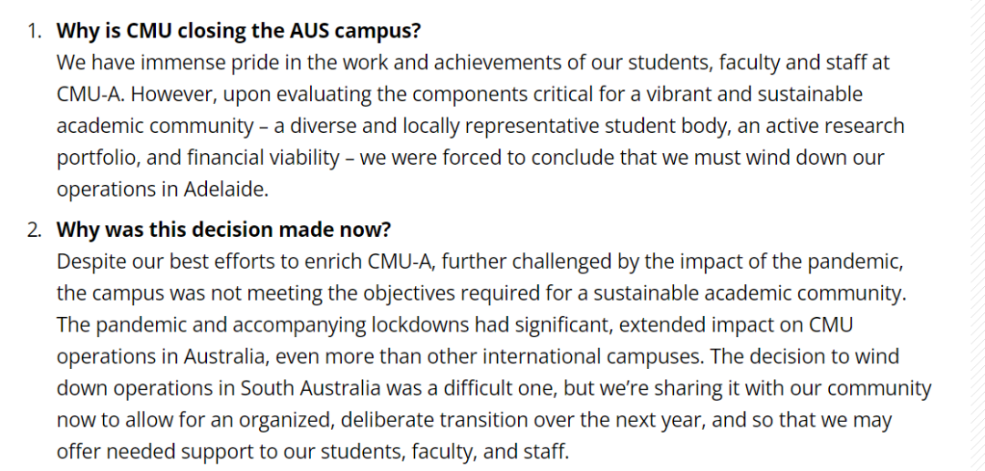 CMU宣布澳洲校区不再接受新生申请...读着读着，学校就没了？？