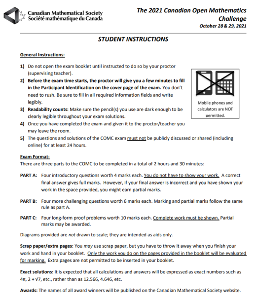 加拿大数学奥林匹克(COMC)比赛时间及考试内容已公布!
