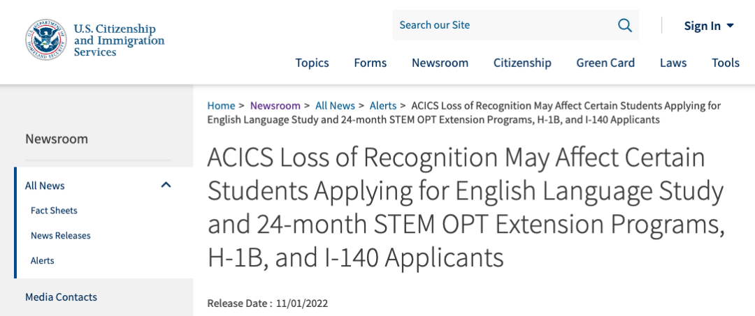 ACICS认证资格被撤销，ELS和OPT Extension部分留学生身份或将受影响！