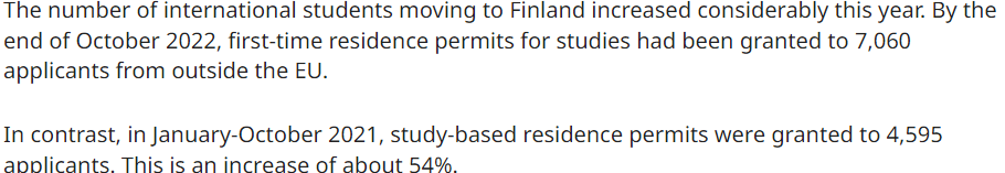 移居芬兰的留学生人数创新高
