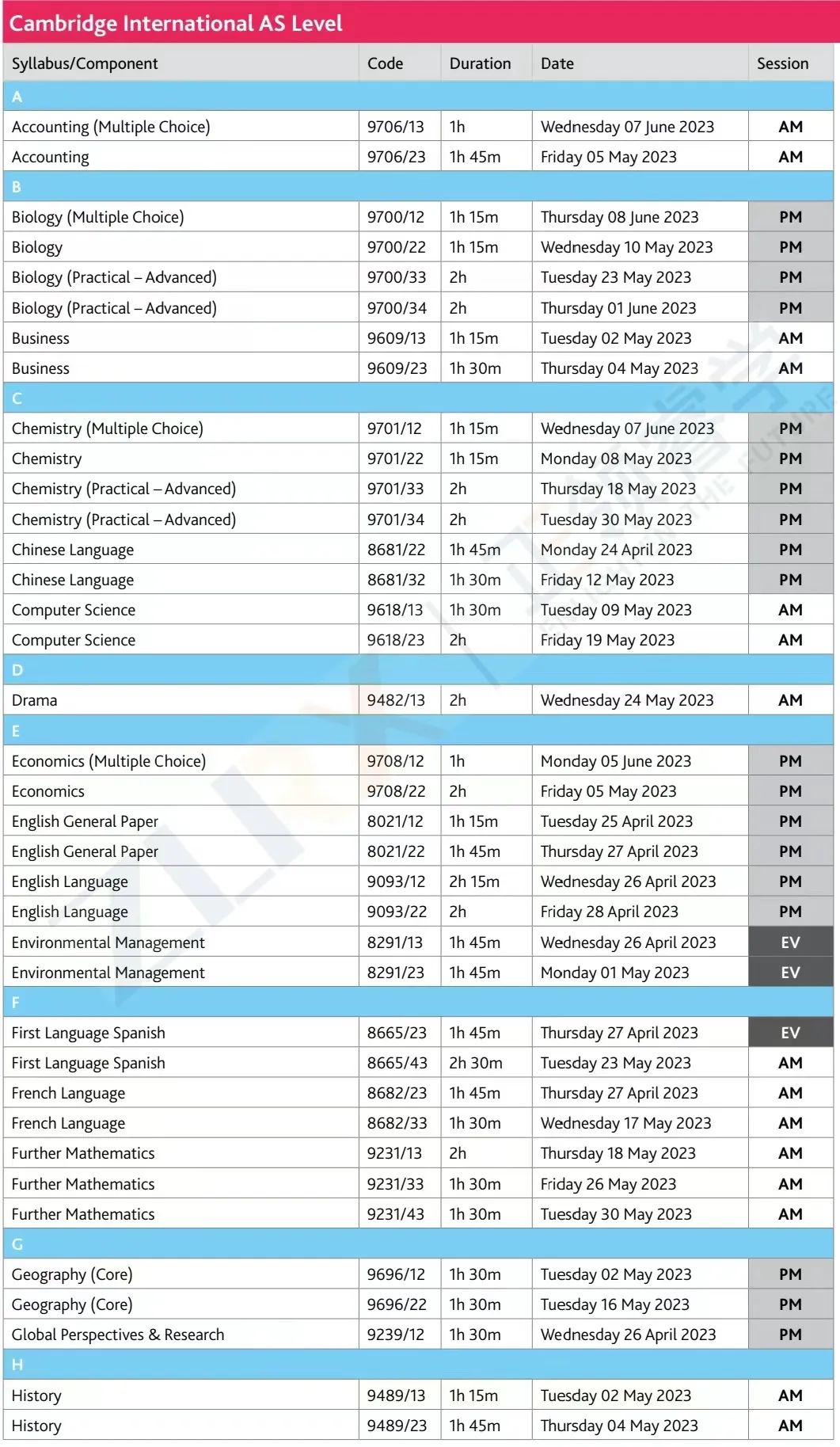 重磅！CAIE公布2023夏季大考报名时间和各科考试时间表！