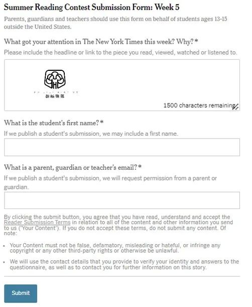 纽约时报暑期阅读写作大赛提交作文指南
