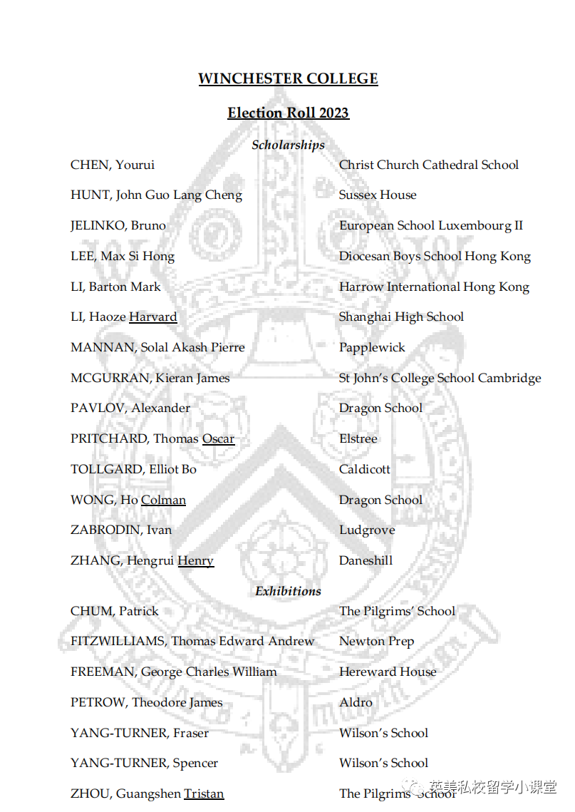 2023年温切斯特公学奖学金名单揭晓，我的孩子能申请吗？
