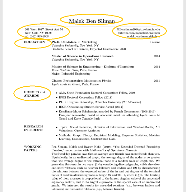 如何高效写一封学术简历？从打开哥大PhD学生的CV开始~