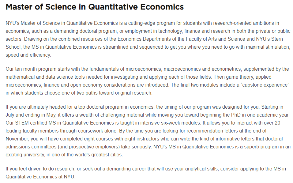 STEM项目！号称“PhD预科”的NYU 量化经济理学硕士项目介绍
