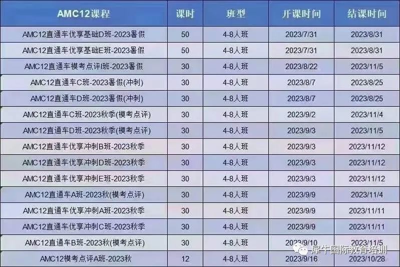 √2023年AMC12考试时间安排，机构AMC12秋季课程安排已出！