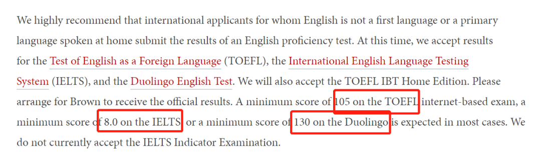 布朗大学托福最低105分，哥大和卡梅多邻国成绩最低要求135分，附美国TOP30综合性大学语言类考试政策！