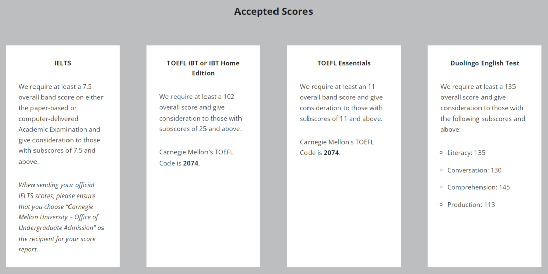 布朗大学托福最低105分，哥大和卡梅多邻国成绩最低要求135分，附美国TOP30综合性大学语言类考试政策！