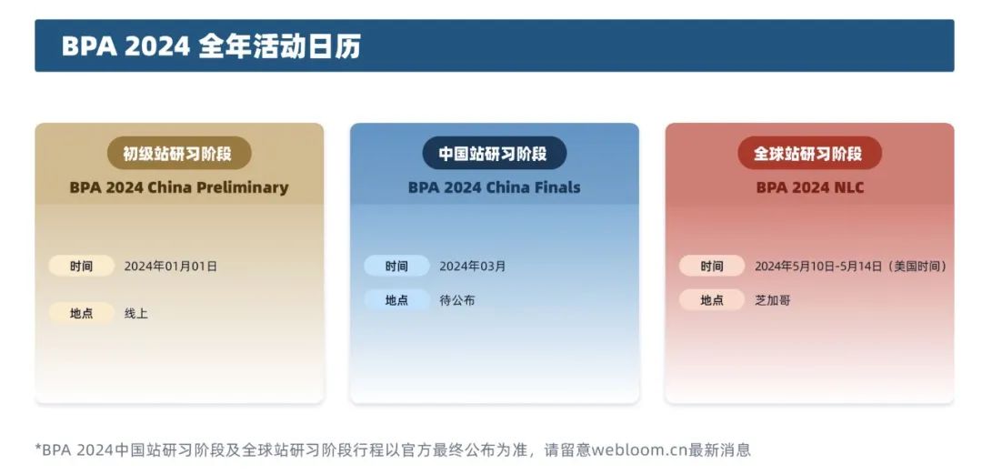 【
】BPA 2024报名启动！22年学员以全国前三的名次晋级全球总决赛！