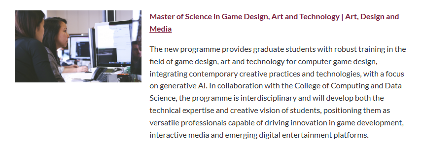 南洋理工大学新开计算机专业!游戏设计、科技与艺术相结合,毕业前景广阔 南洋理工大学新开计算机专业!游戏设计、科技与艺术相结合,毕业前景广阔