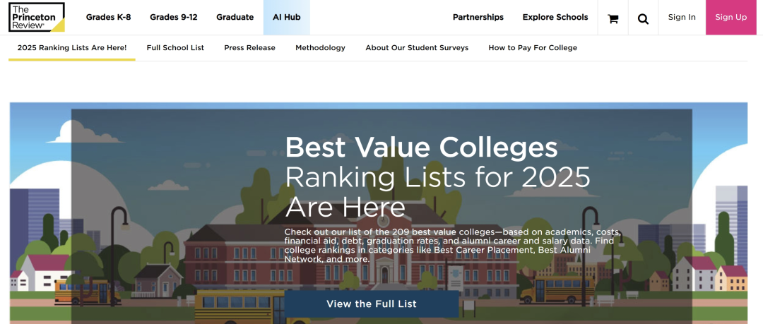 《普林斯顿评论》官方发布2025全美最具价值大学排名 《普林斯顿评论》官方发布2025全美最具价值大学排名