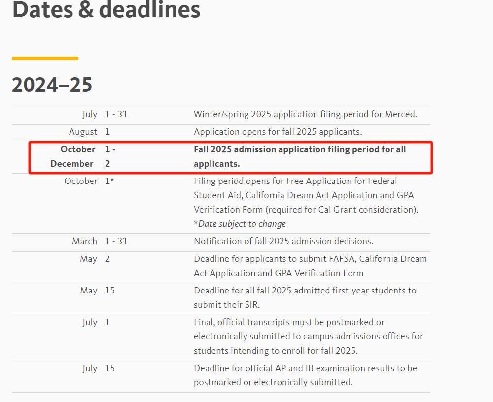 2025Fall美本EA/ED/RD阶段申请截止日期汇总！
