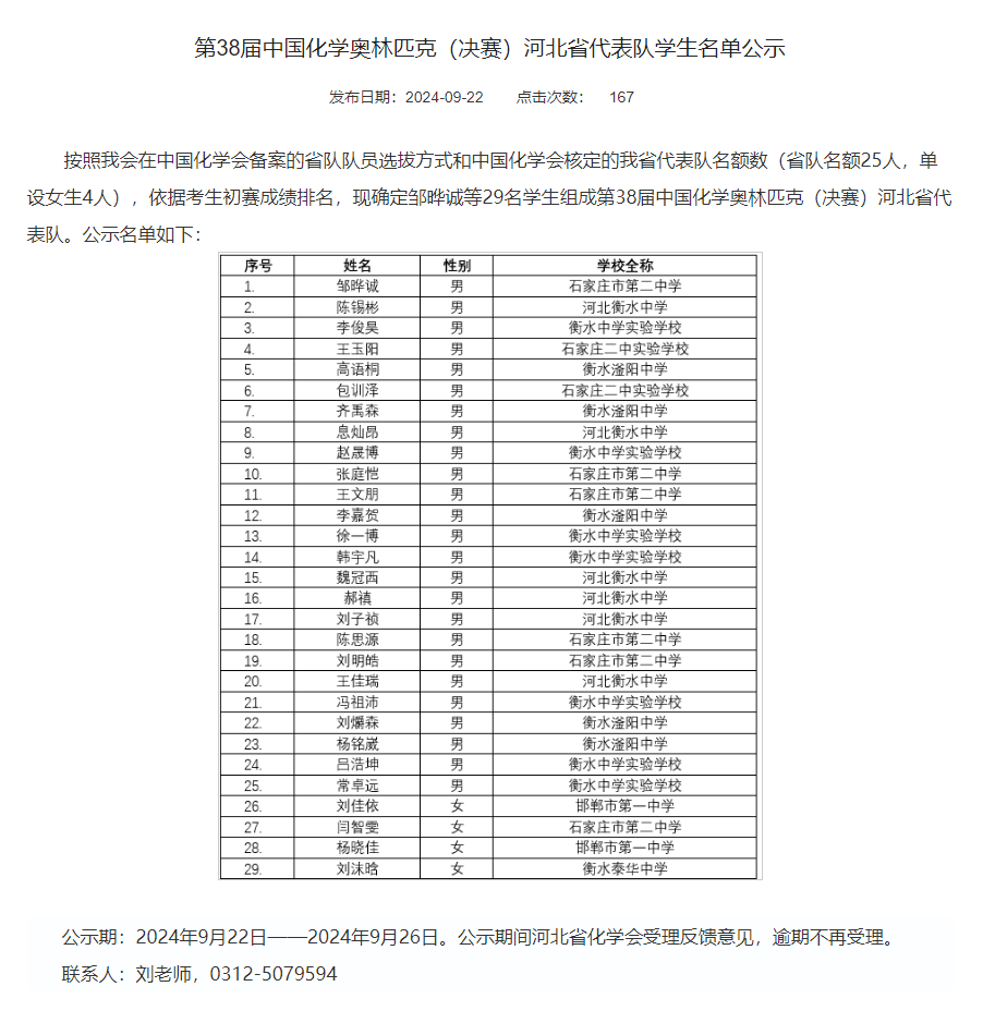 重庆、北京等10余省市2024年化学竞赛省队名单公布！