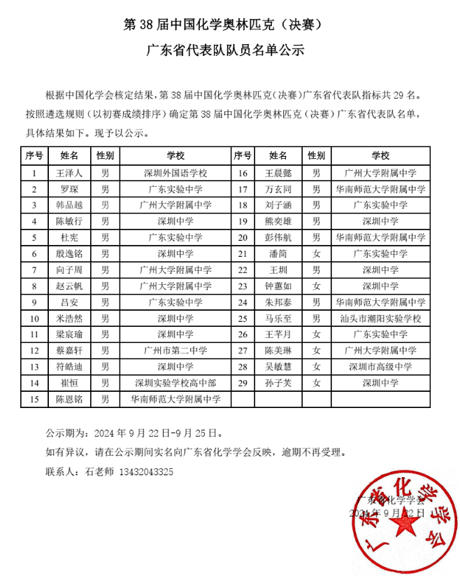 重庆、北京等10余省市2024年化学竞赛省队名单公布！