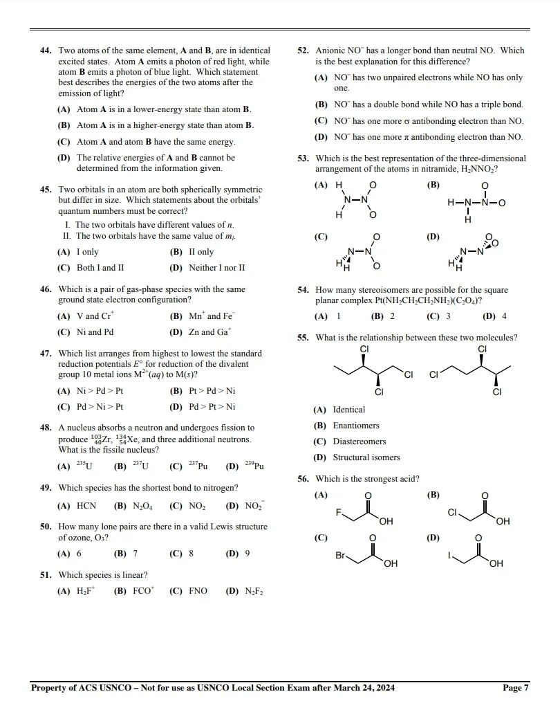 USNCO/UKChO/CCC，2025赛季准备中！生化专业必备！