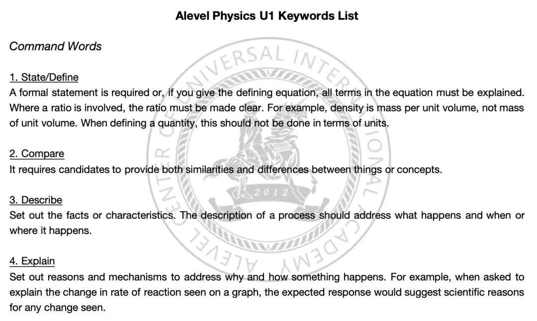 ALEVEL物理 U1 A*备考要诀