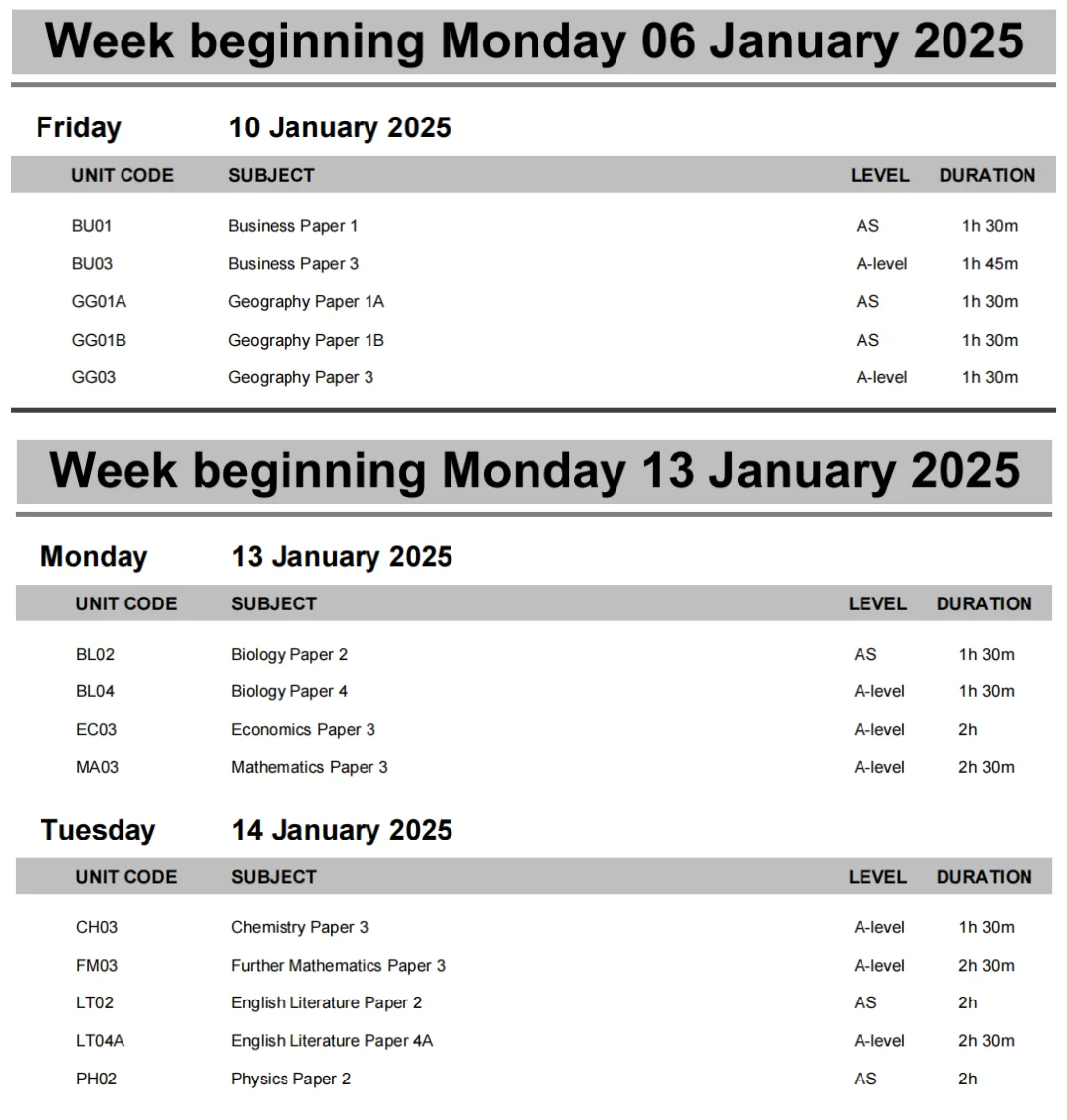 2025年alevel大考考试时间安排！AQA/CIE考试局~