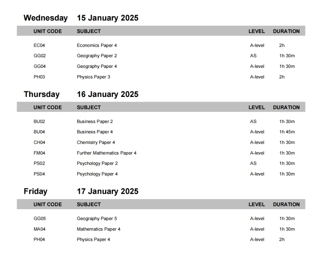 2025年alevel大考考试时间安排！AQA/CIE考试局~