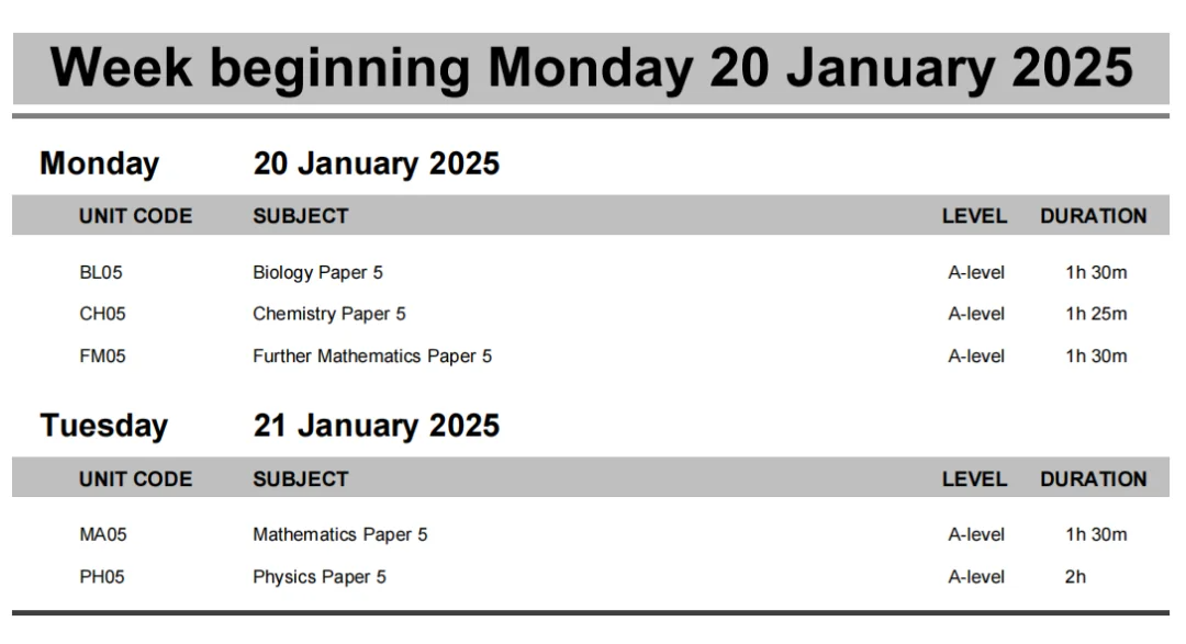 2025年alevel大考考试时间安排！AQA/CIE考试局~