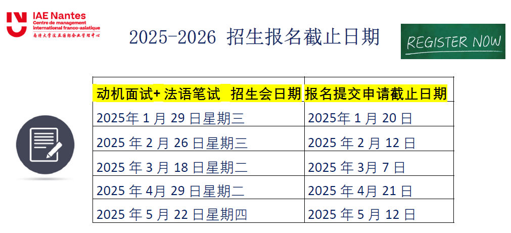 25fall申请季 | 南特IAE管理硕士项目申请时间批次公布！