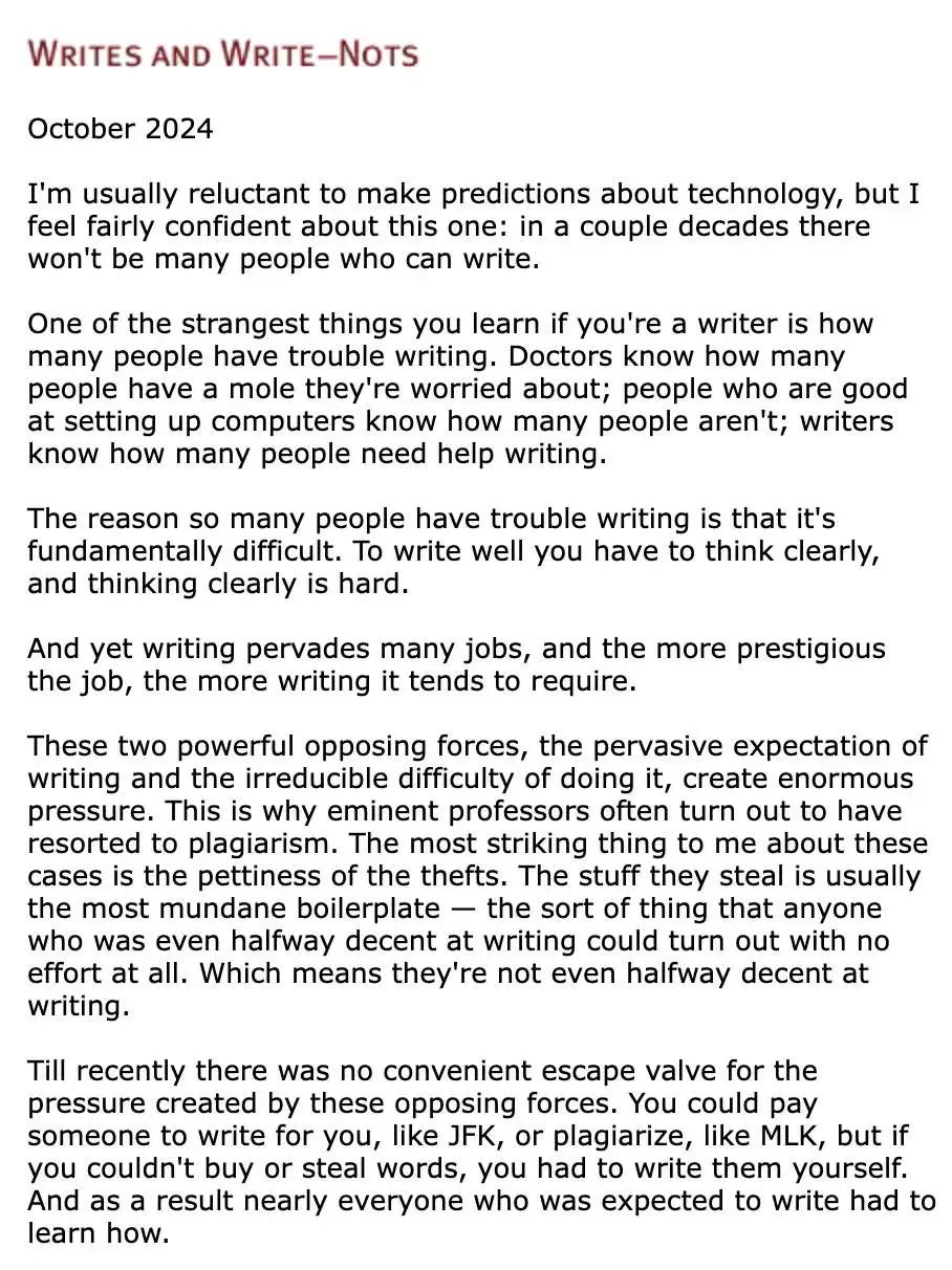 Paul Graham 最新文章：社会将分化为「会写作的人」和「不会写作的人」