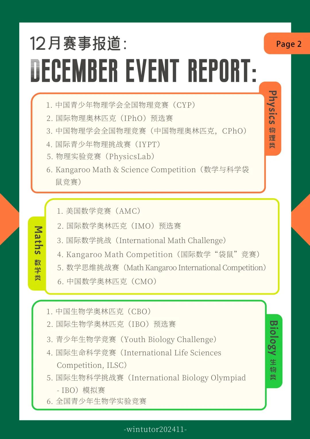 12月份赛事预告：数学、物理、生物竞赛