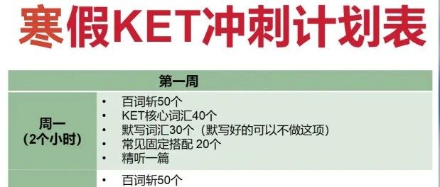 寒假KET自鸡备考冲刺计划表（冲优秀版）