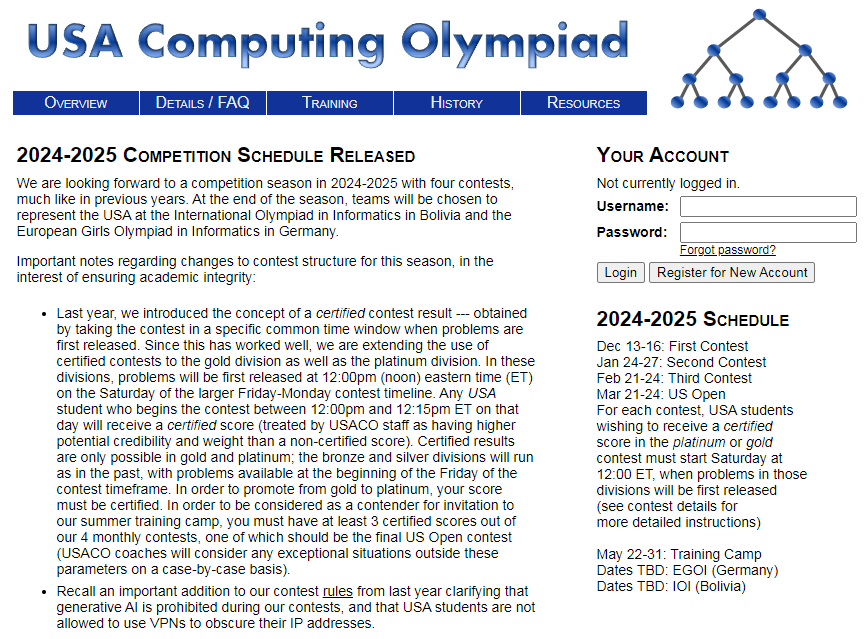 2024-2025赛季USACO美国计算机竞赛时间公布！