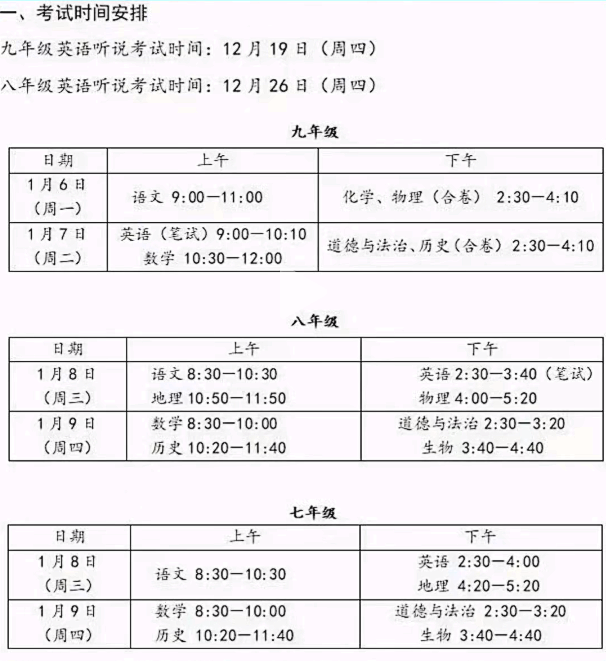 定了！初三适应性考试、中小学期末考时间出炉