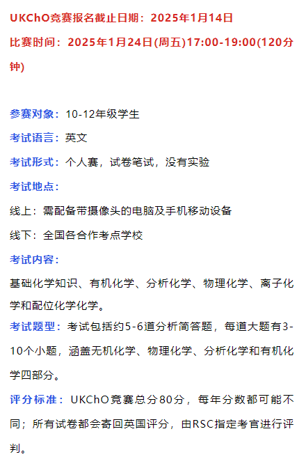 CCC化学竞赛和UKCHO化学竞赛怎么选？附历年真题免费领取！