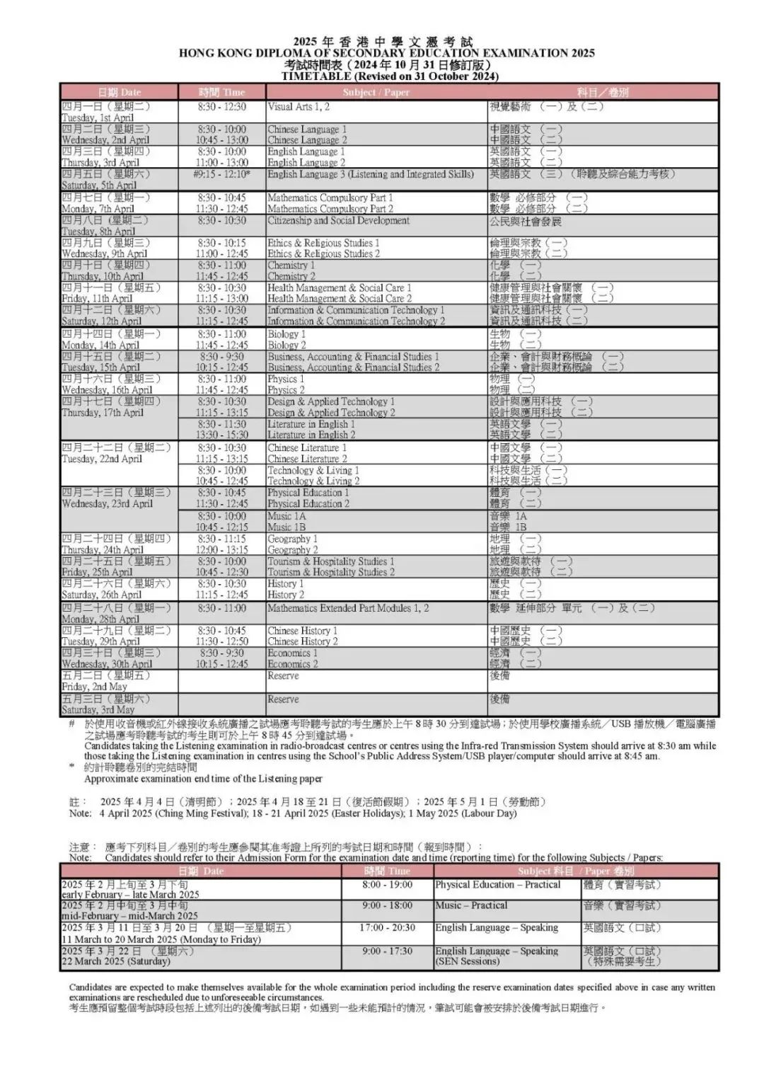 2025DSE考生必看！最新考试时间表和《考生手册》出炉！