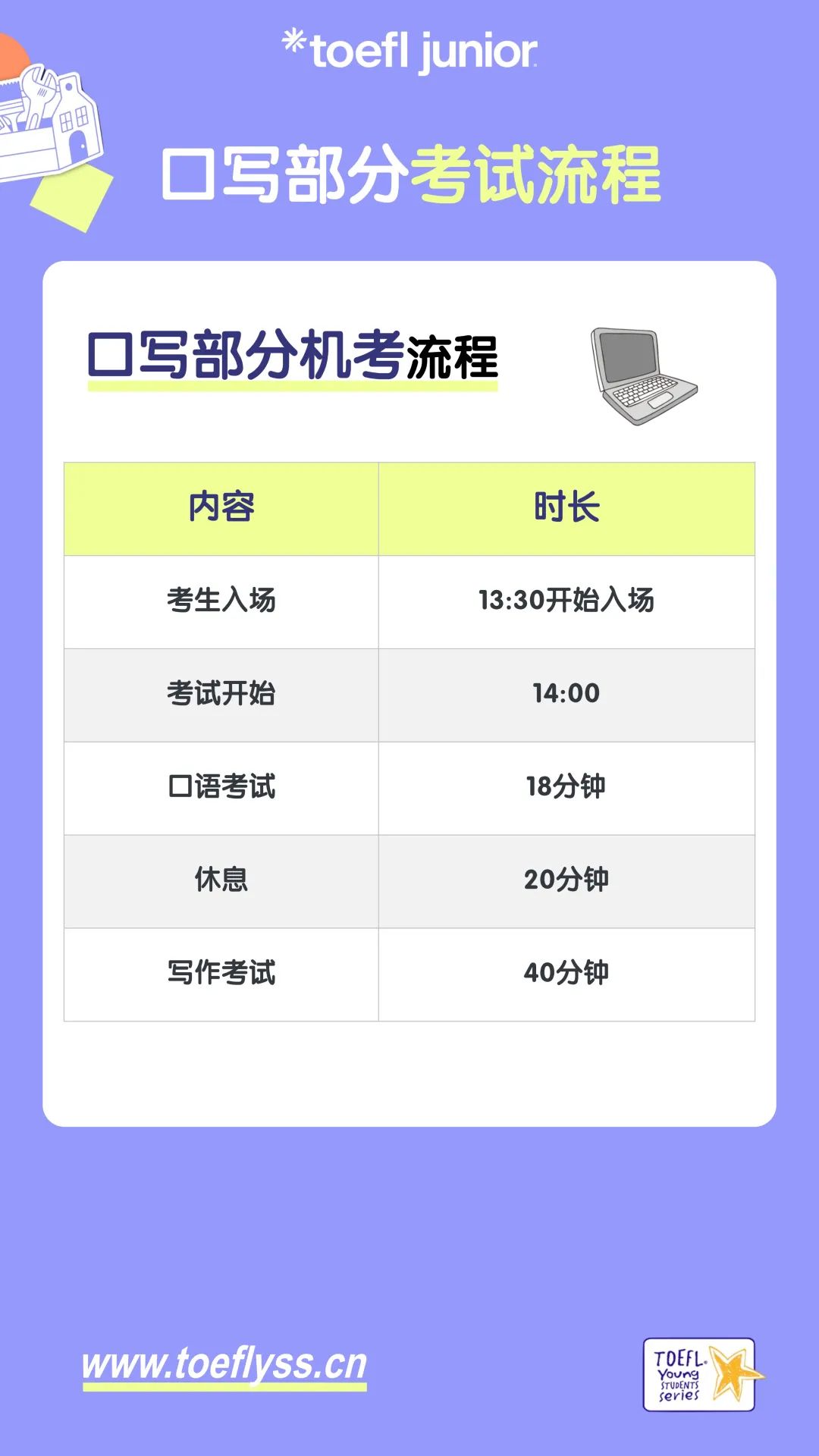 小托福/小小托福考试报名及考务流程更新公告