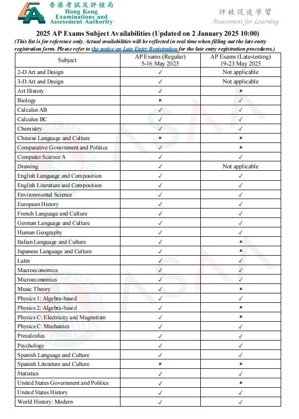 2025AP第二轮报考丨中国香港考点逾期报名指南