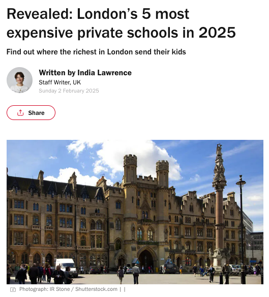 2025年伦敦五所最昂贵私立学校揭晓 学费高达每年近£63,000