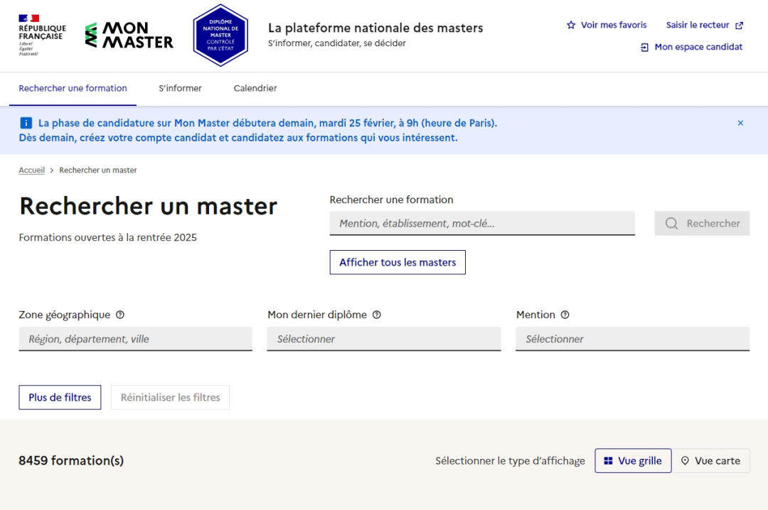 2025fall法国公立大学硕士Mon Master申请开放！平台新变化、填报志愿指南超详细汇总！
