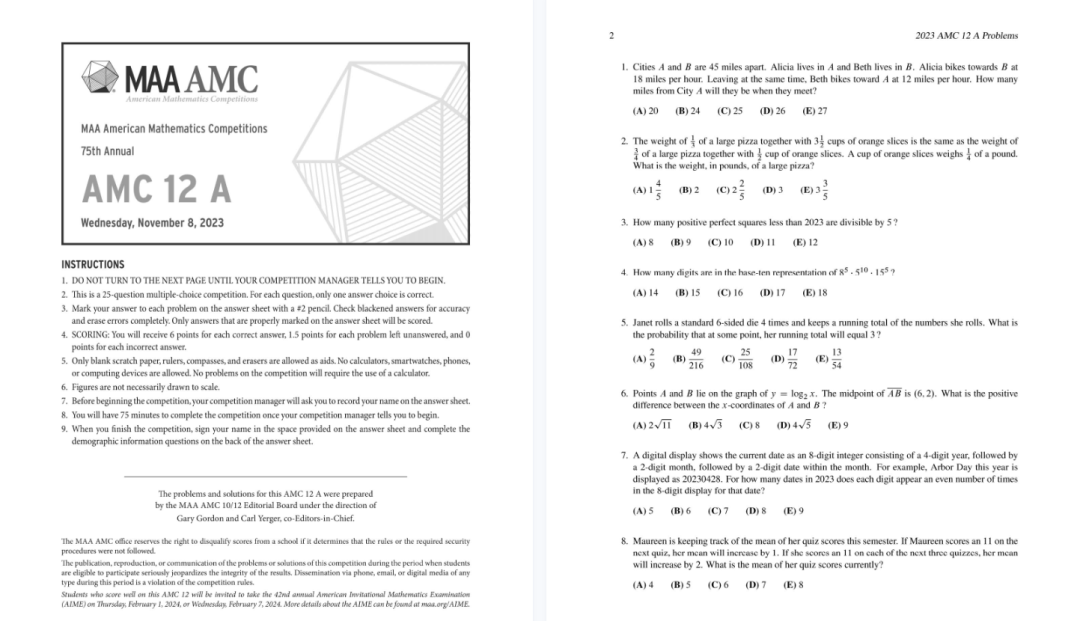 AMC10/12数学竞赛考点全解析：掌握这些知识点，冲刺高分！（附AMC10/12真题）