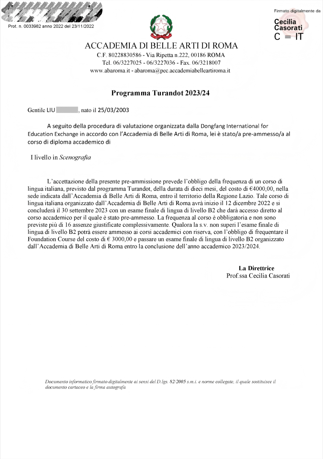 2026-2027学年意大利罗马美术学院图兰朵预选考试项目招生正式启动