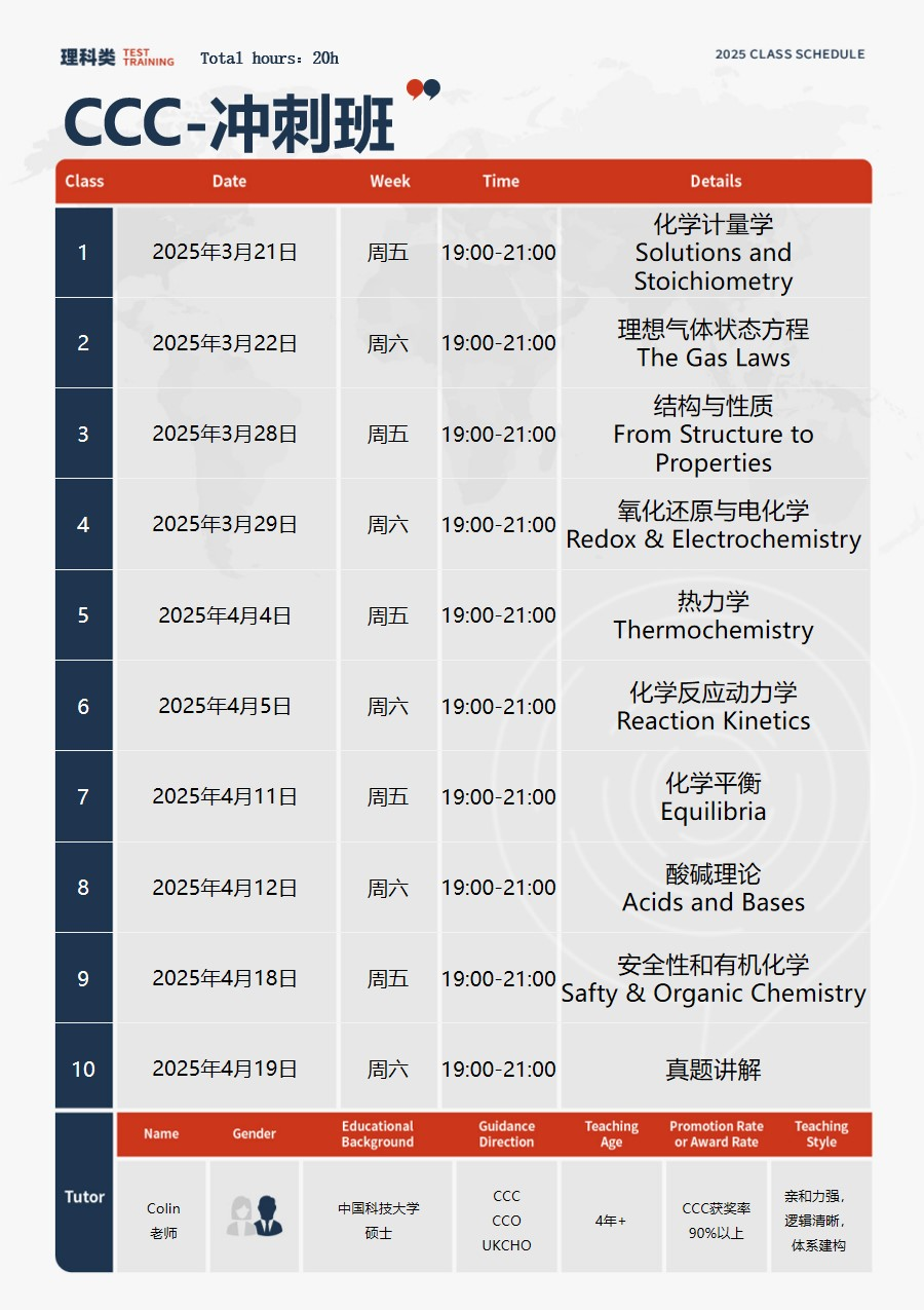 2025年CCC化学竞赛开考倒计时！报名截止/备考重难点/难度分析汇总！