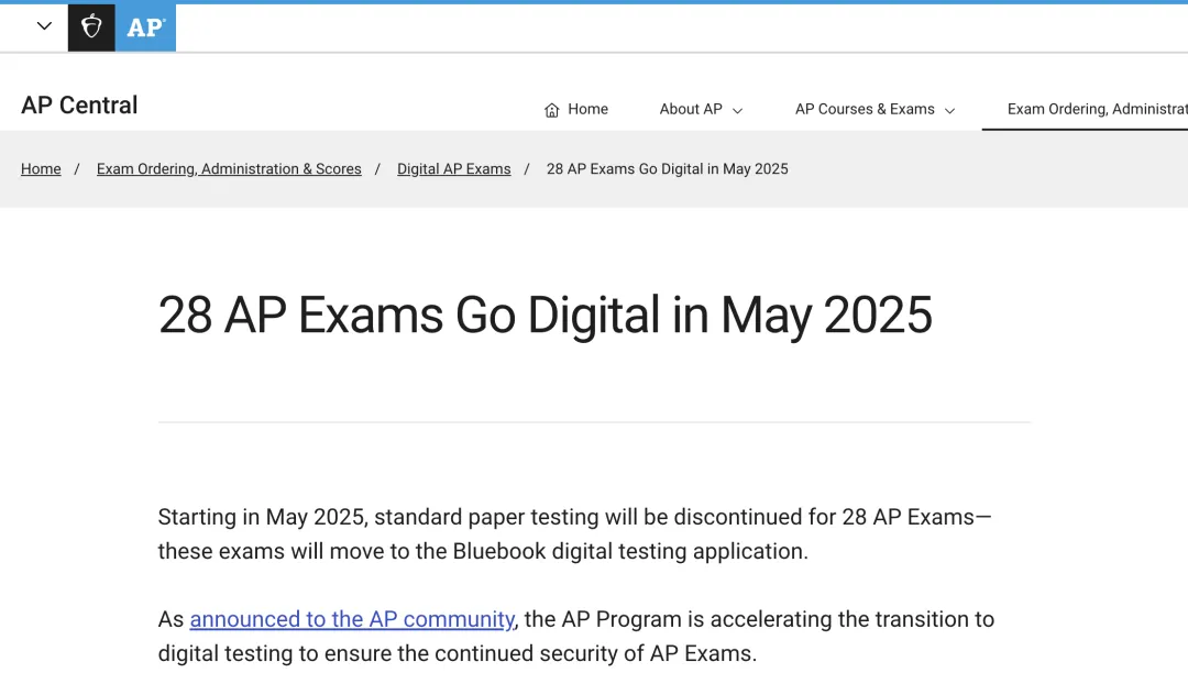 AP考试重大改革！28门课程于5月起将启用线上考试！