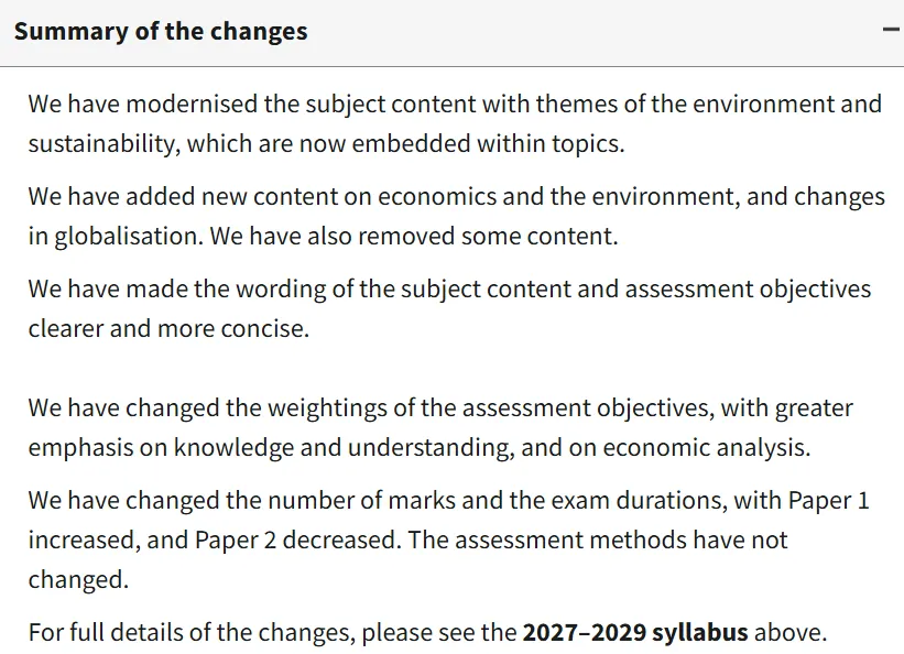 CAIE A-Level/IGCSE多门科目考纲更新