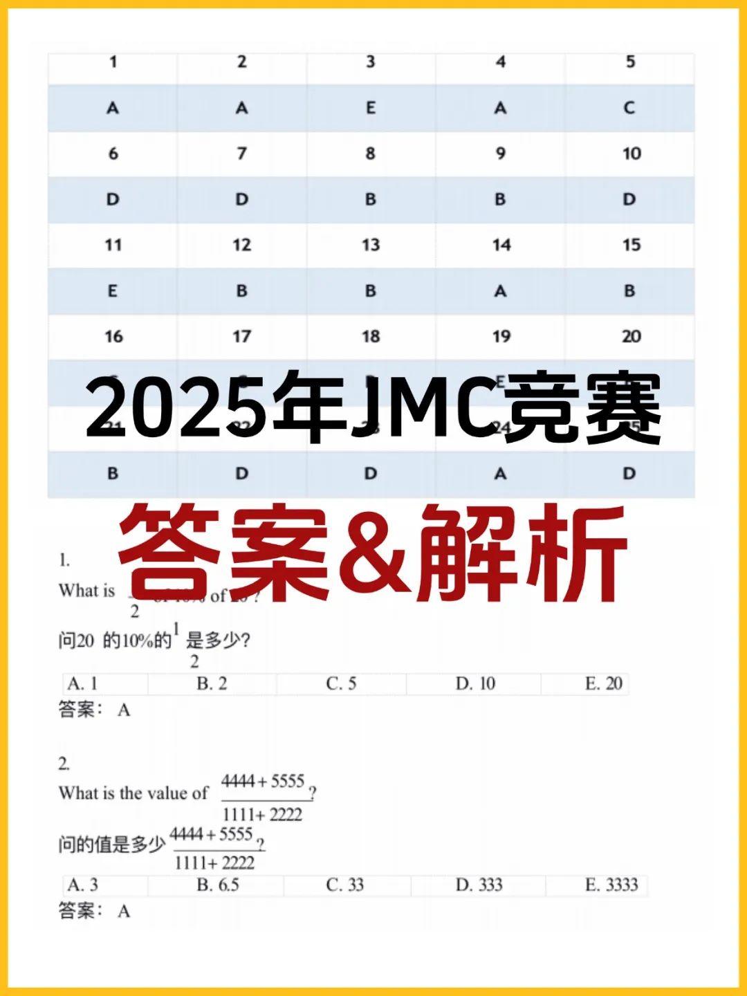 2025年JMC竞赛真题答案解析 附历年JMC数学竞赛获奖分数线