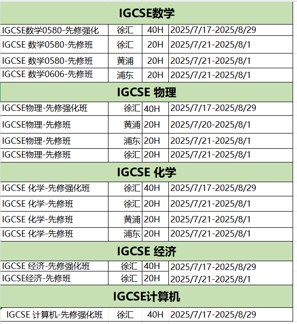 IGCSE数学/物理/化学/生物/经济暑期先修班课程安排已出！