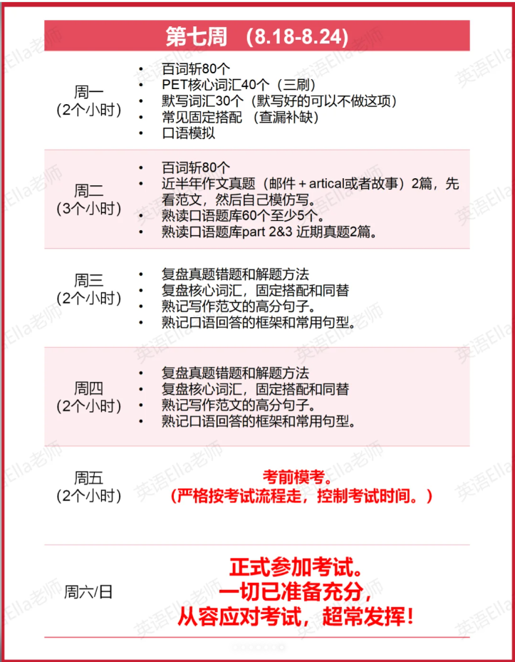 2025年PET暑假两个月冲刺计划！