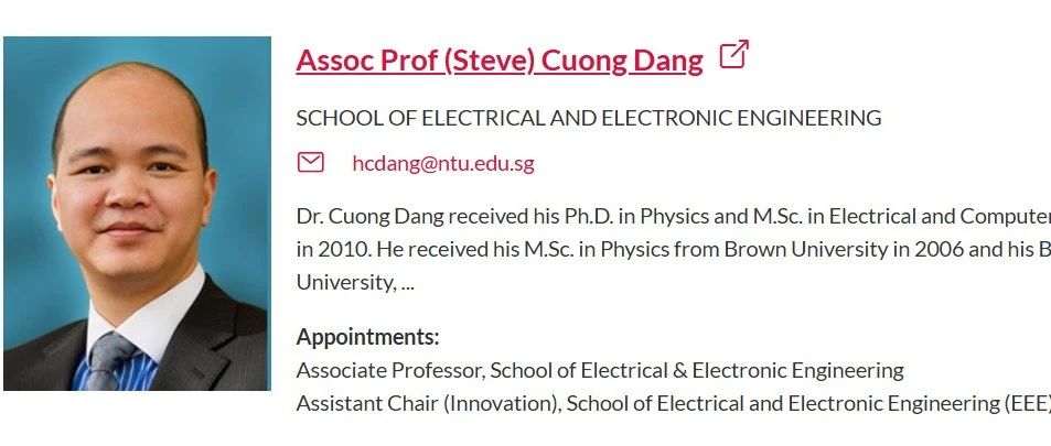 新加坡南洋理工大学（NTU）博导详解（Prof. Cuong Dang）