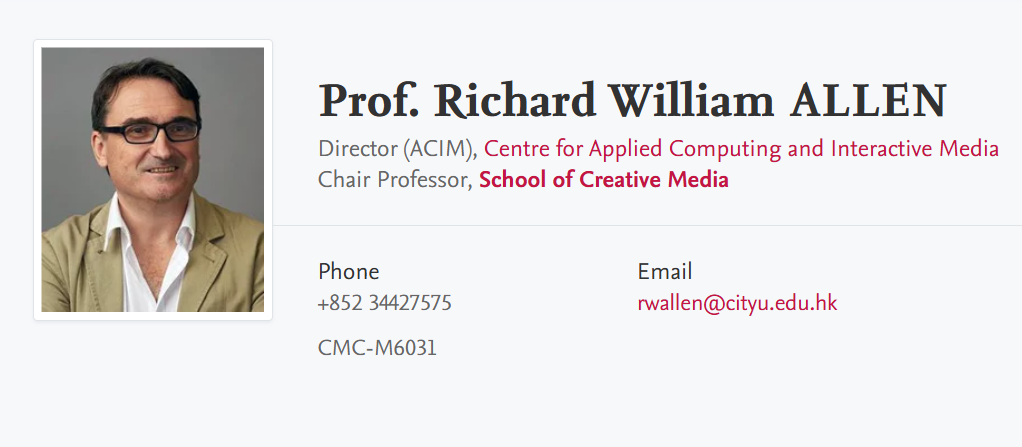 【全奖博士招生】香港城市大学（CityU）博导详解（Prof. Richard William ALLEN）