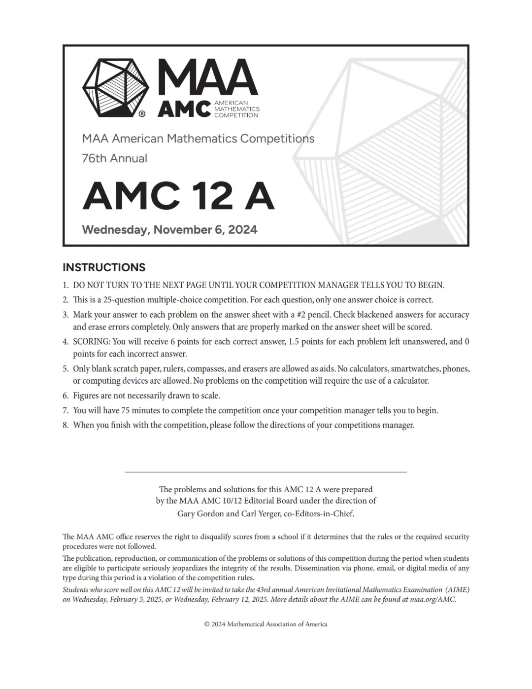 2025AMC12考试时间/报名流程速看！附AMC12数学竞赛真题